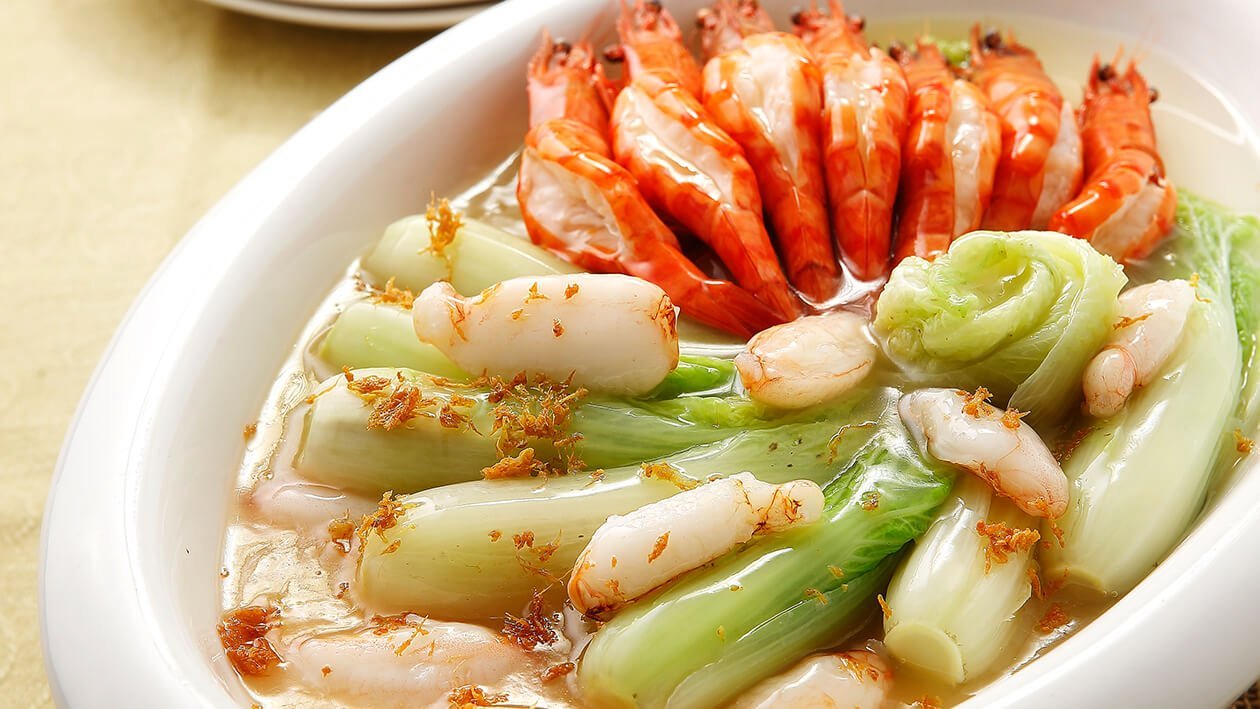 鮮蝦蟹肉扒菜膽 鮮蝦蟹肉扒菜膽